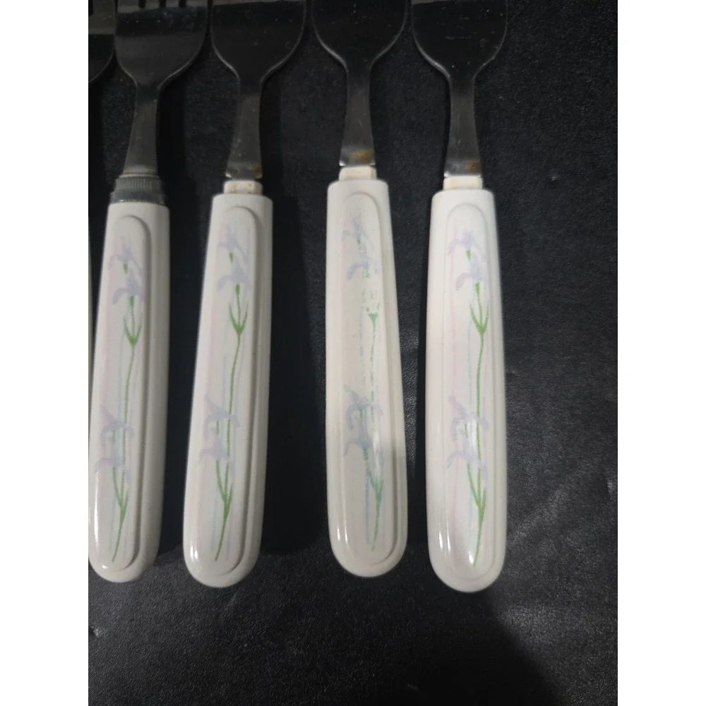 Corelle Shadow Iris Forks, 8‎ Piece Flatware, Corning Rostfrei, Vintage Utensils
